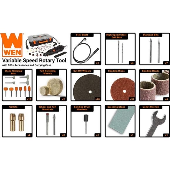 1-Amp Variable Speed Rotary Tool with 100+ Accessories,Carrying Case &Flex Shaft - Picture 7 of 7